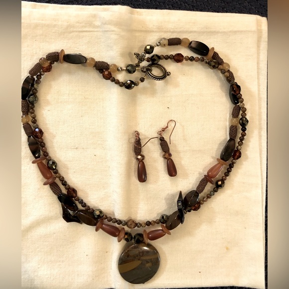 Two strand mixed media beads with Jasper pendant. - Picture 1 of 1